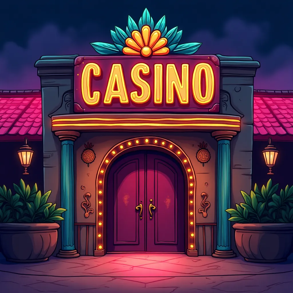 Cartoon casino entrance with neon lights