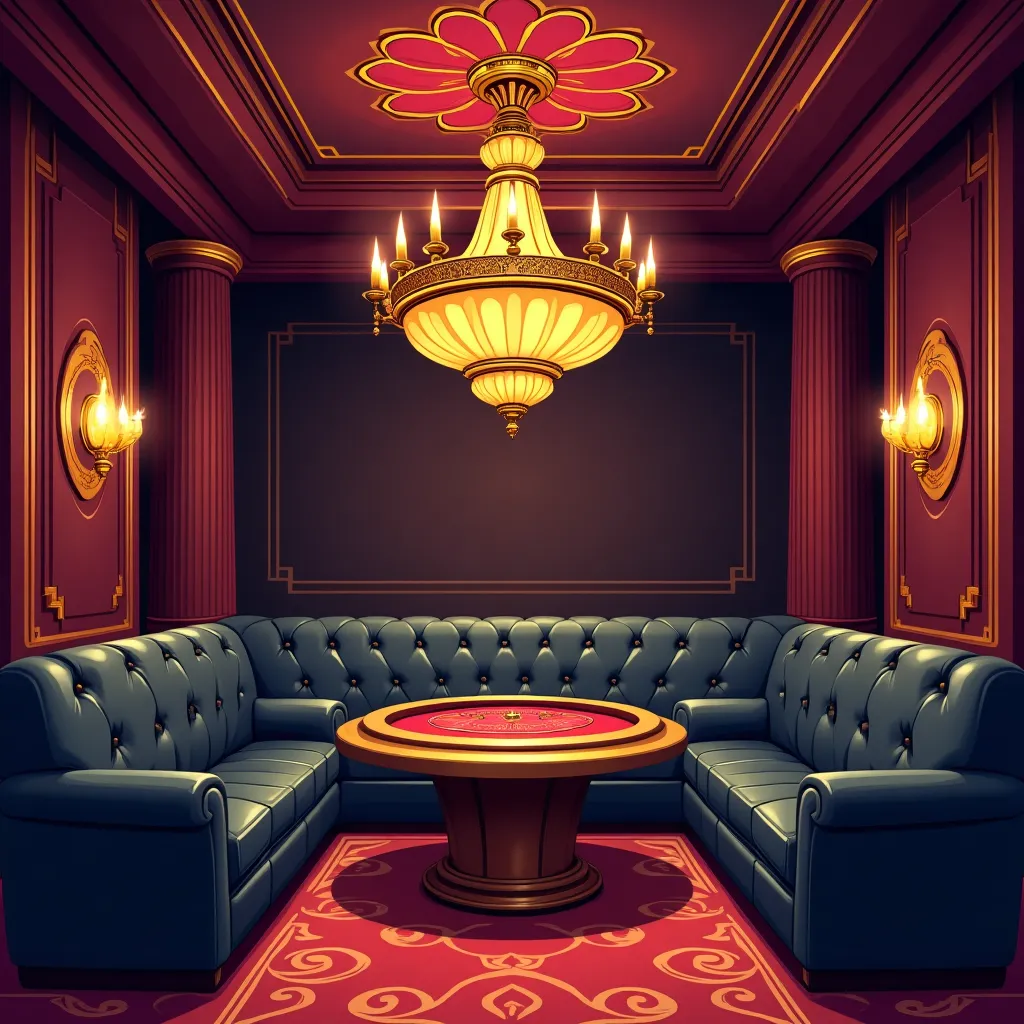Cartoon VIP lounge with golden crown and gems